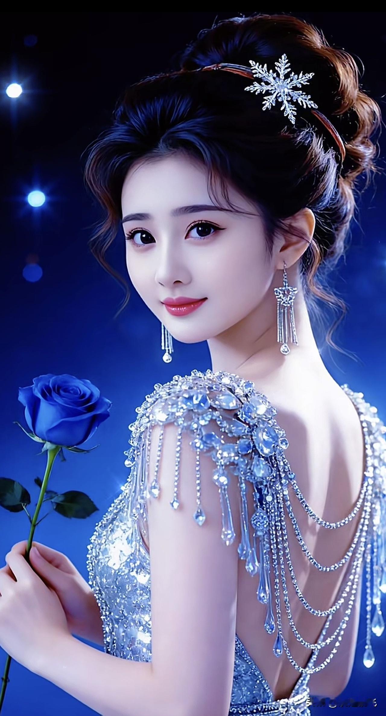 蓝玫瑰下，美人如花。带你看蓝玫瑰黄玫瑰裙﻿﻿荷艳蓝玫瑰黄玫瑰裙﻿﻿荷