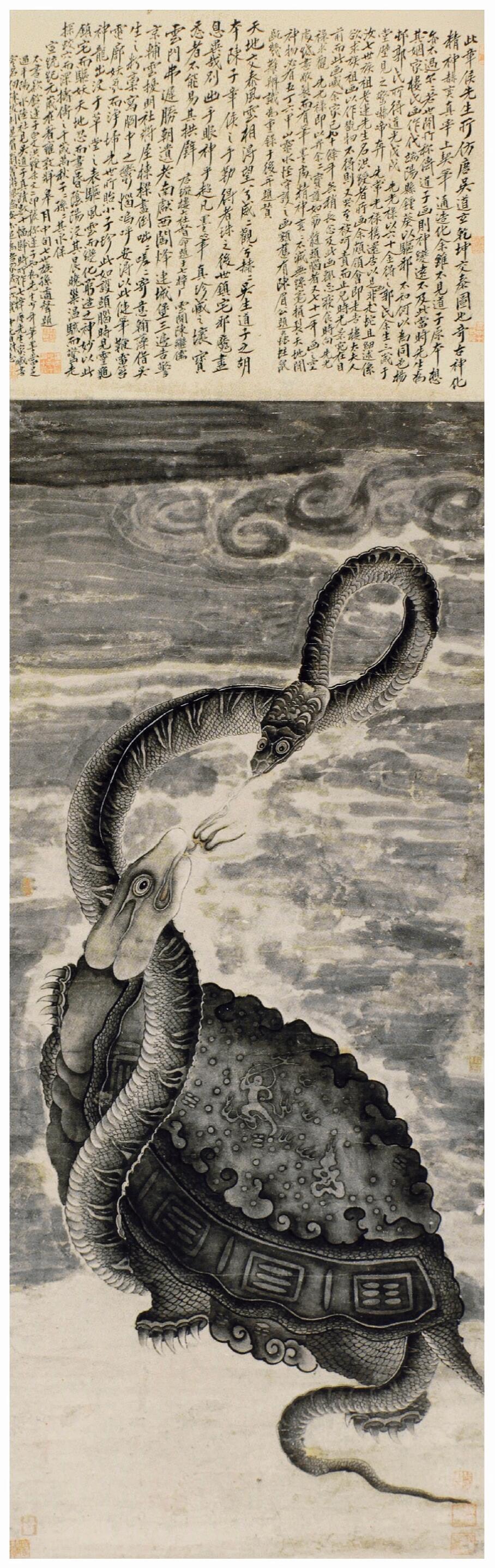 明代·陈洪绶《龟蛇图》|浙江省博物馆藏纸本水墨，纵112.4厘米，横45.9