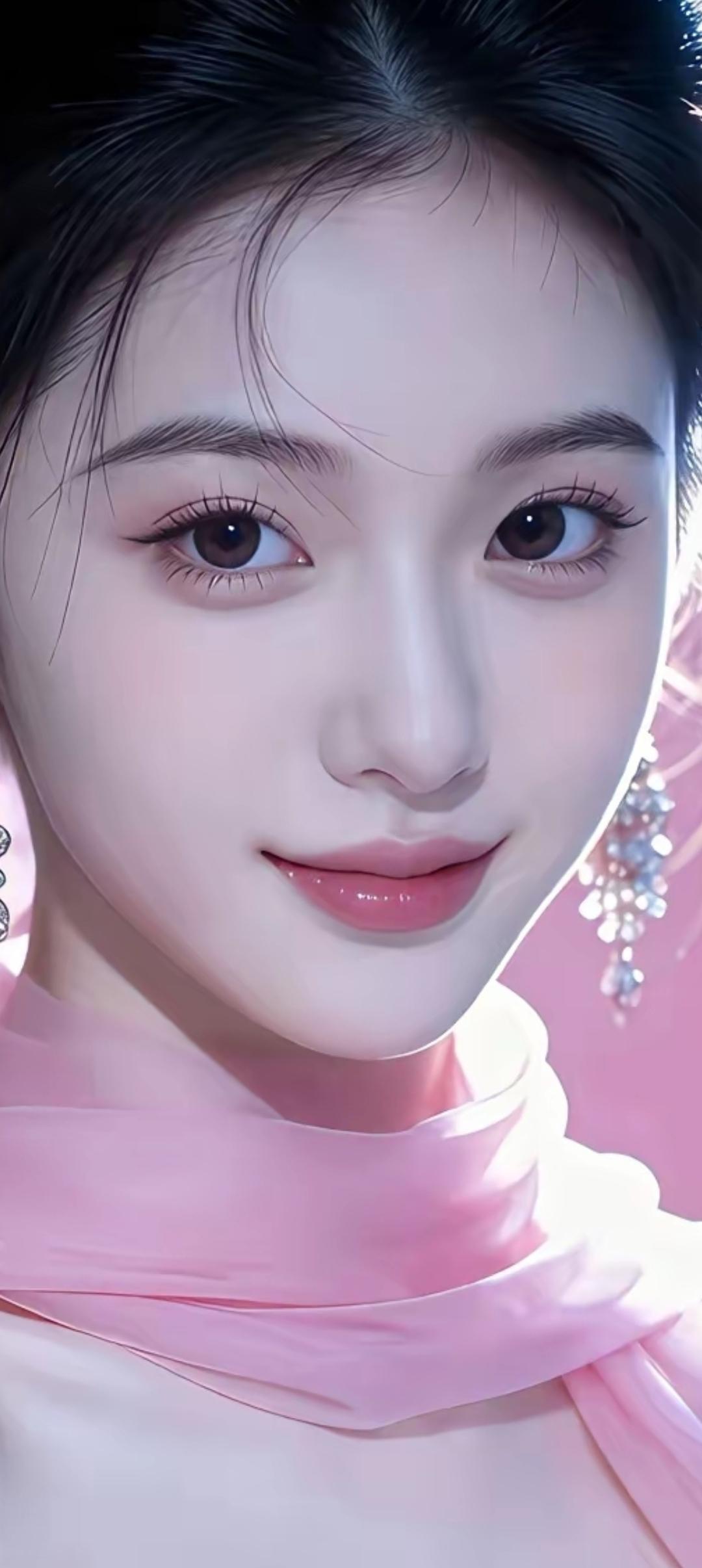 粉嫩少女心，甜美笑容，闪耀耳环，温柔迷人！💖✨