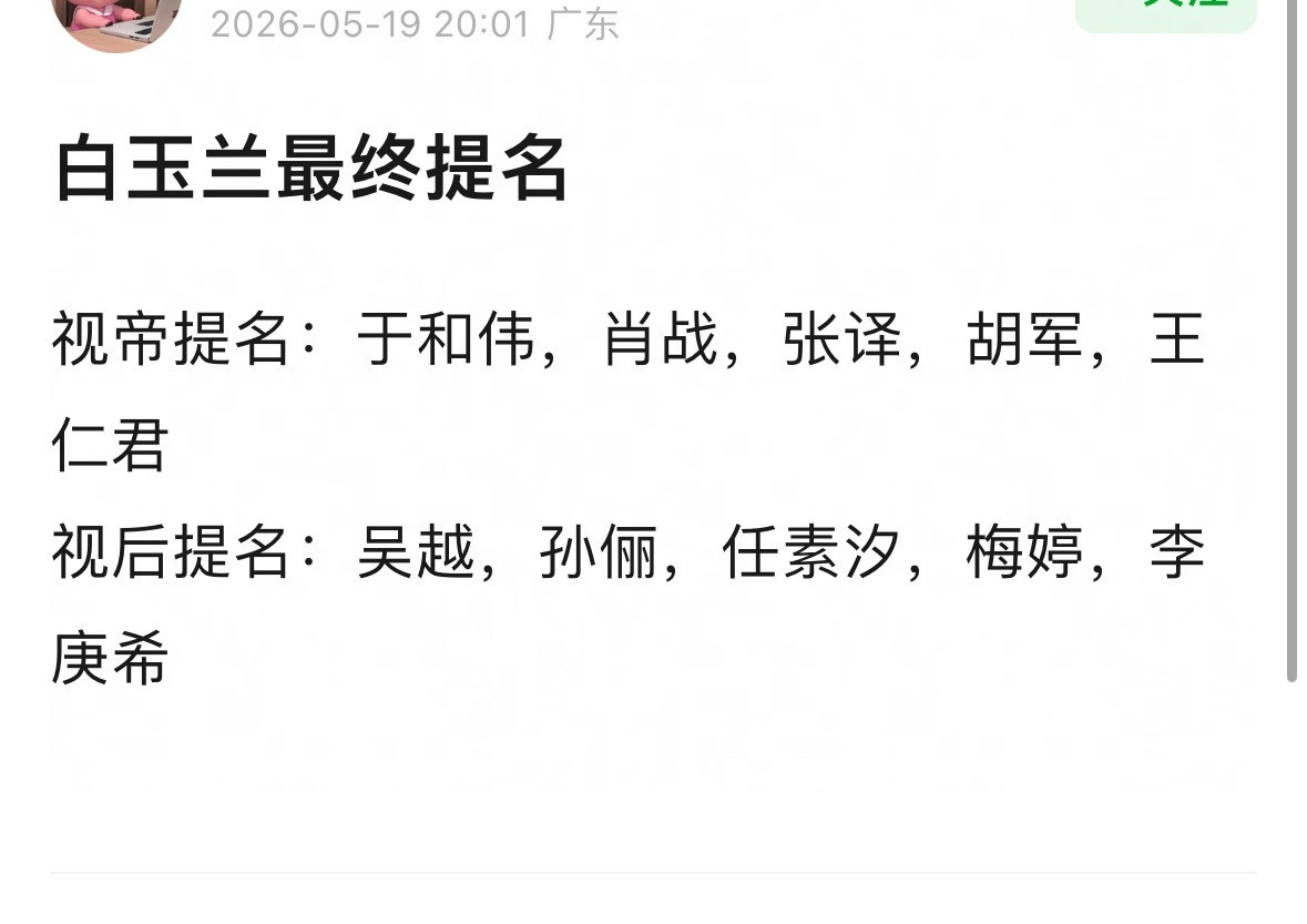这个白玉兰今年从提名预测就火热的理由就是之前大家公认为没洗的85、90甚至00都