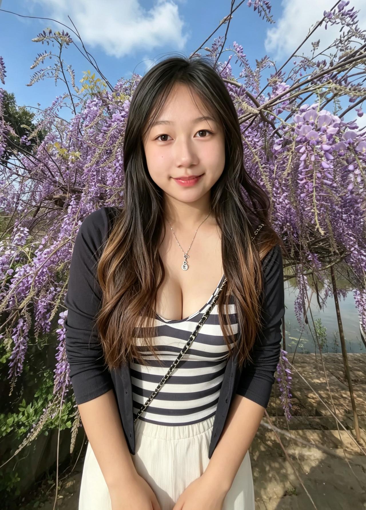 紫藤瀑布垂落肩头你站在花影里把春天的温柔都酿成了嘴角浅浅的甜