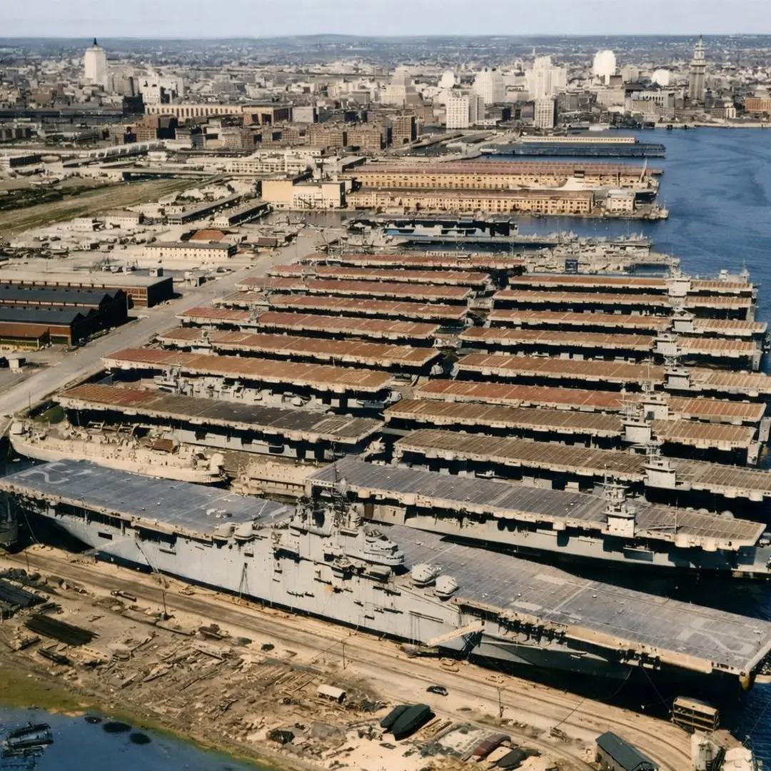 一支无声的舰队，凝固在时光中……1953年7月25日，在美国南波士顿海军造船