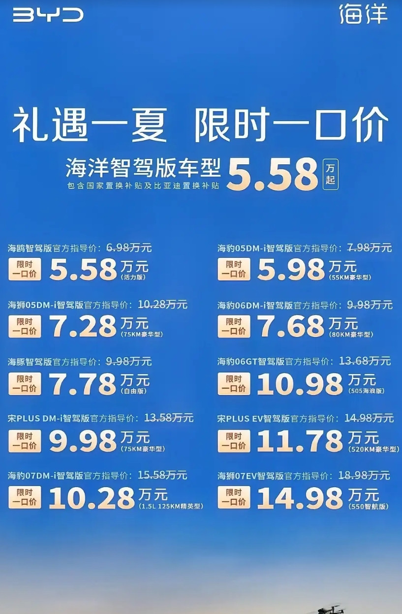 比亚迪的桌子再次掀翻在地？迪子把海洋系列的产品来了个大降价，一看价格5.58