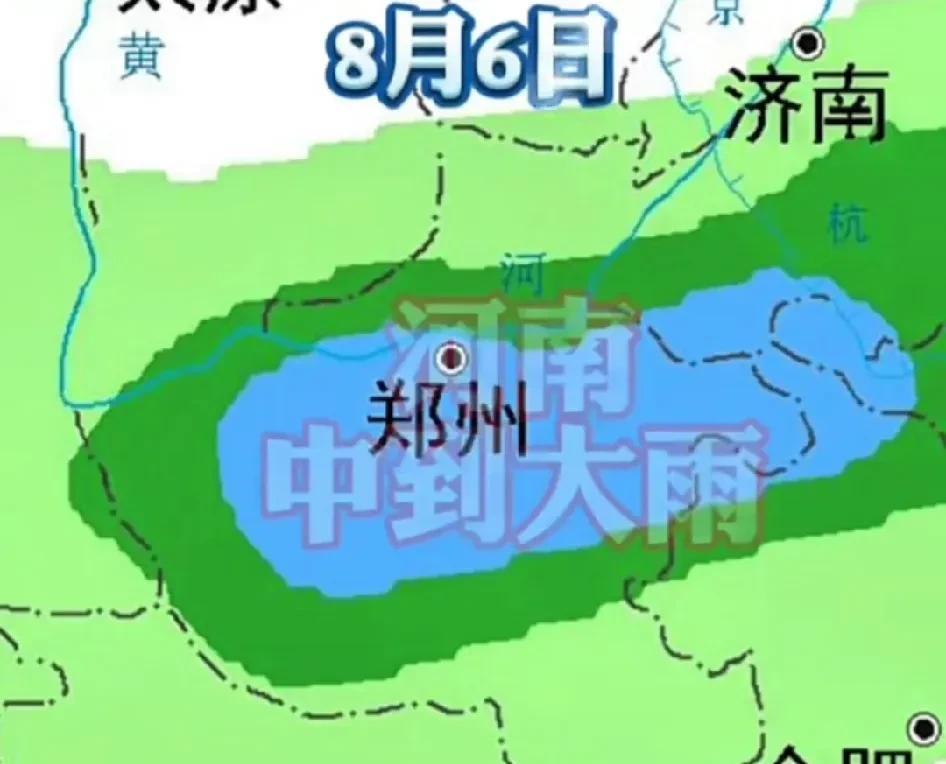 看图说话，中雨、大雨，局部暴雨，雨层几乎覆盖整个河南，从气象云图上看，这次降雨过