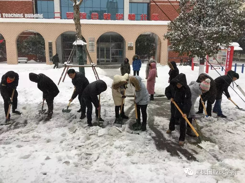 2018年漯河医专口腔系教职工清扫积雪
