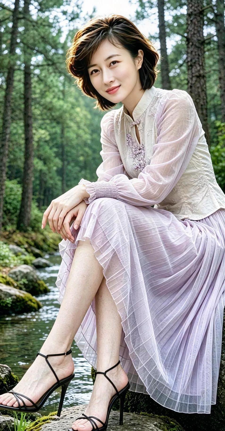 林间溪畔的轻纱梦松林深处，溪水绕石轻淌，你静坐苔痕，如风中的淡雅。浅