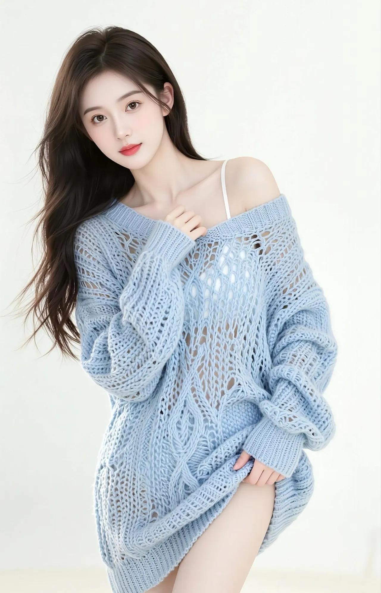 轻纱薄雾掩芳颜，玉手轻抚心间。养眼美照分享