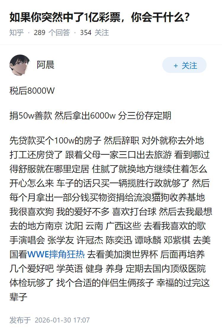 如果你突然中了1亿彩票，你会干什么？