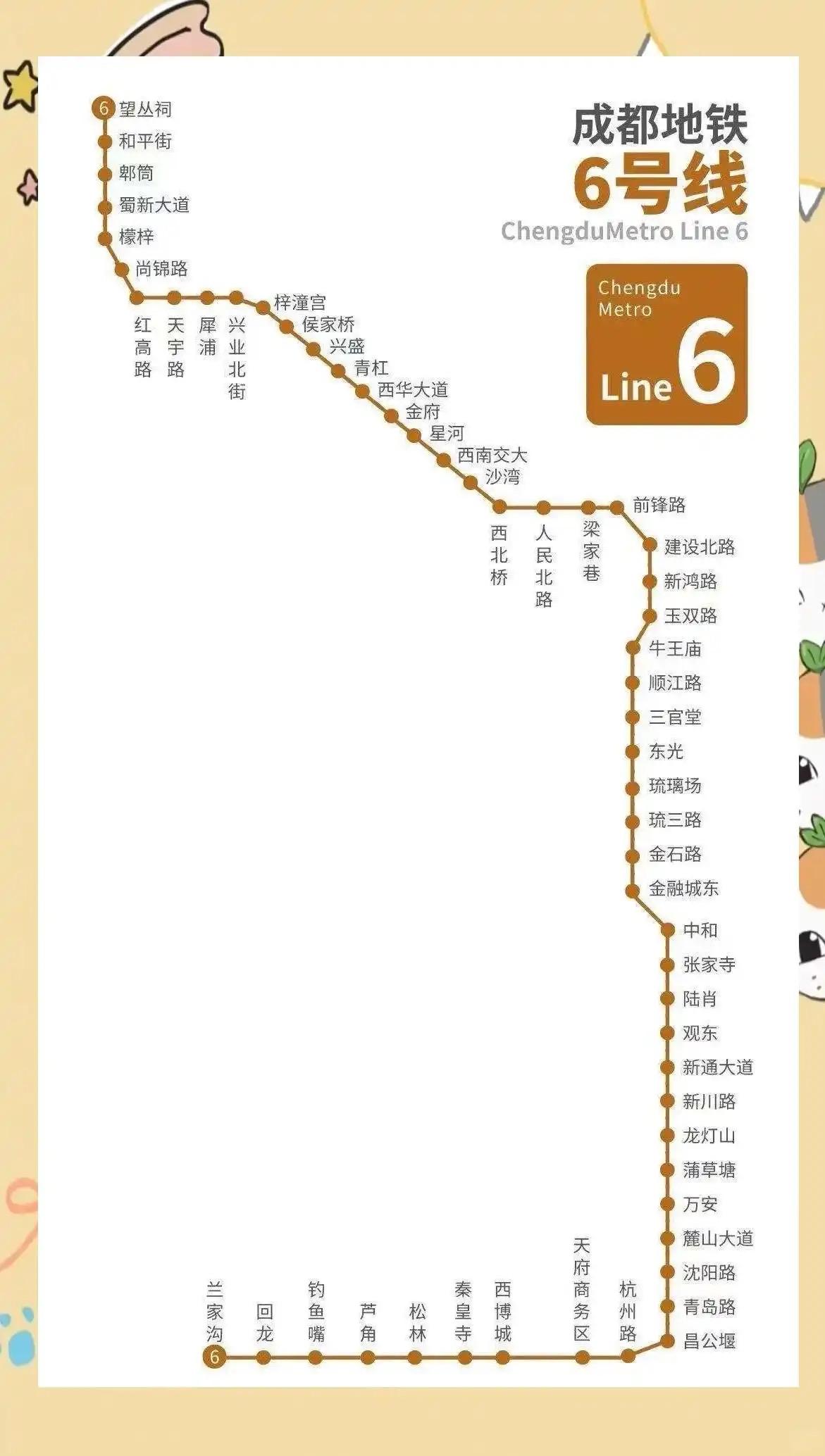成都地铁6号线成都地铁6号线共设56座车站，全部为地下车站，线路呈右半圆形走