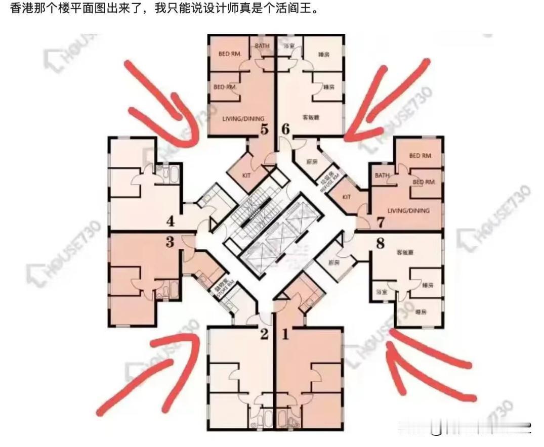 香港那个楼平面图出来了，我只能说设计师真是个活阎王。烧柴都是这个结构，有空气流