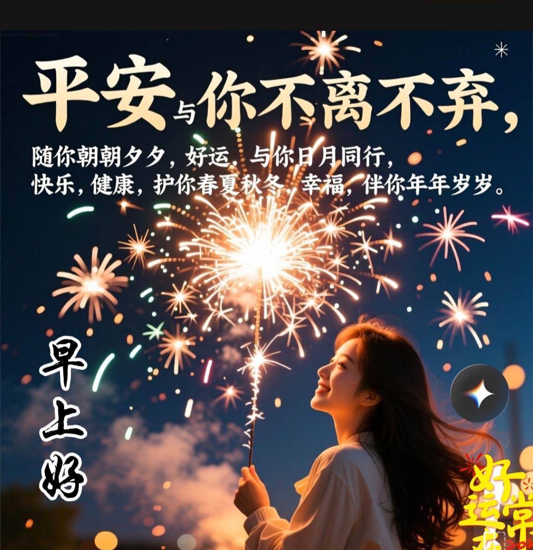 分享早安图片[烟花]平安，与你不离不弃，快乐，随你朝朝夕夕，好运，与你日月同行，