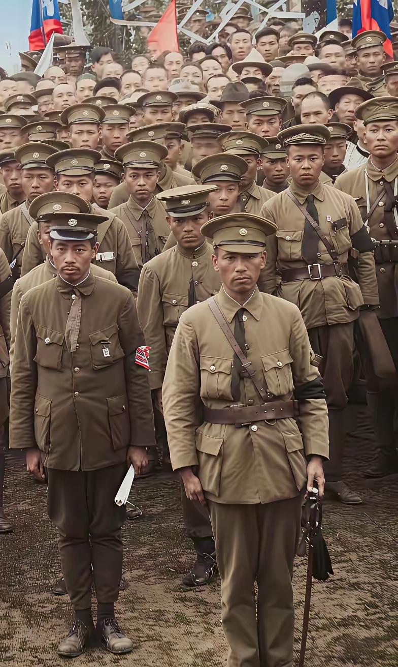 100年前的老照片，为啥穿军装扎领带？这张照片是1924年黄埔军校刚成立时的
