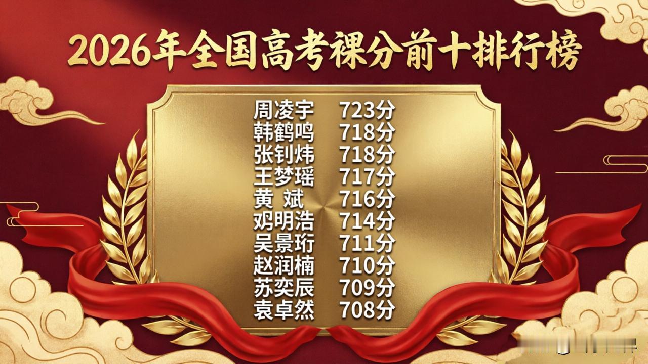 2026年全国高考裸分前十排行榜今年新高考一卷竞争最为激烈，浙江、河南两省