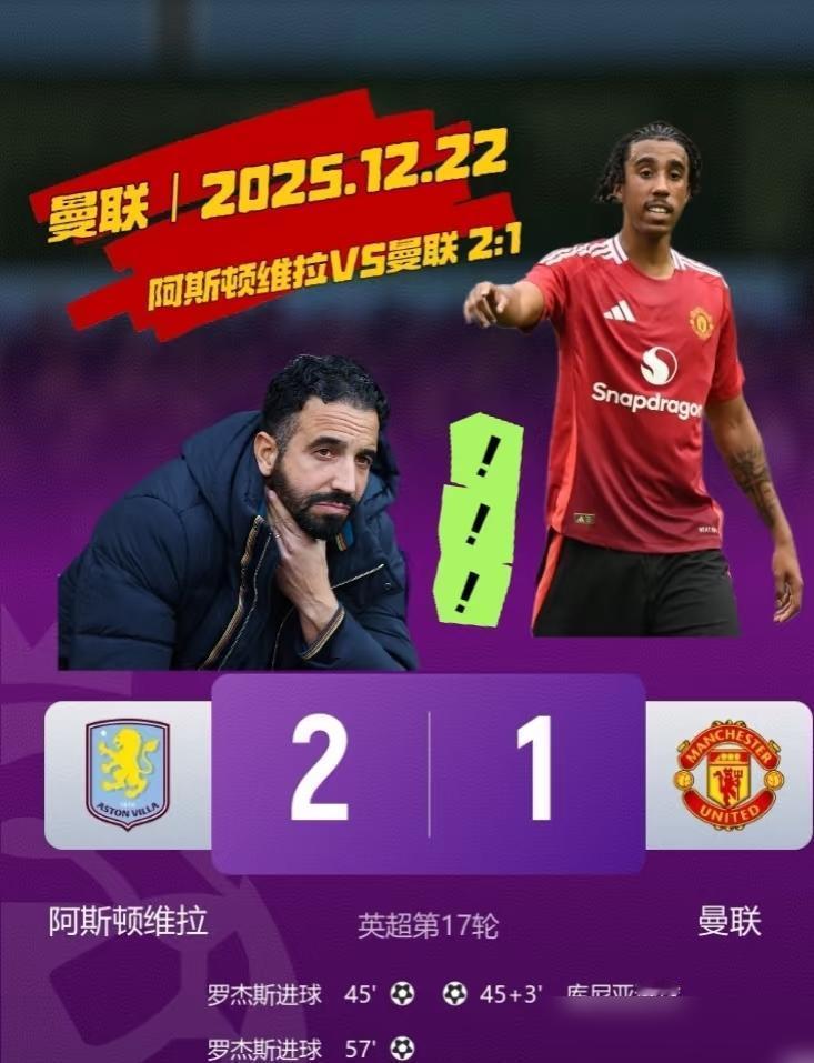 曼联客场1-2维拉，但踢得更好，打出红魔精神，虽败犹荣，而3人表现很糟糕！有一说