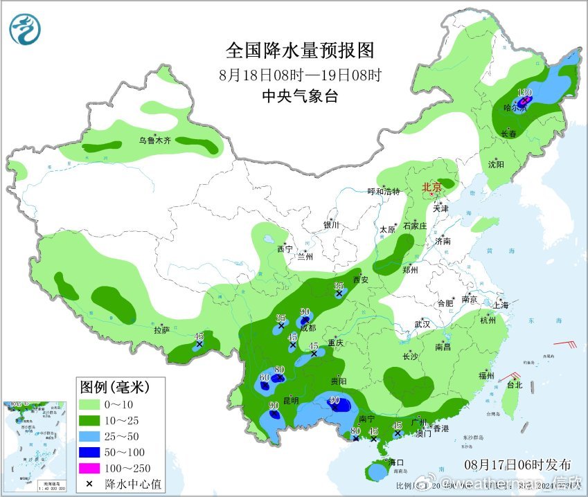 【强降雨】昨天到今晨，西南、华南、东北等地出现了明显降雨，部分地区出现暴雨甚至大