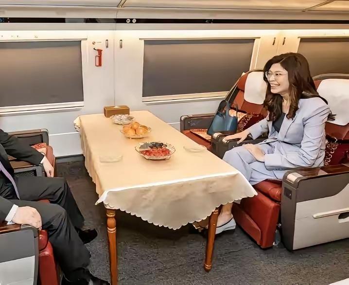 4月7日，郑丽文抵达大陆首日，乘坐城际高铁去南京。郑丽文首次乘坐大陆高铁。