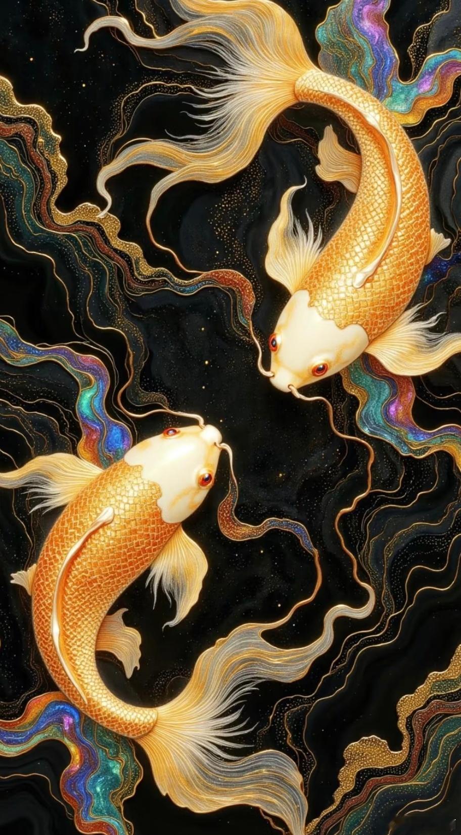 这是一对锦鲤，锦鲤大家都知道，是好运的象征。见者点赞，沾沾好运，让自己也好运不断