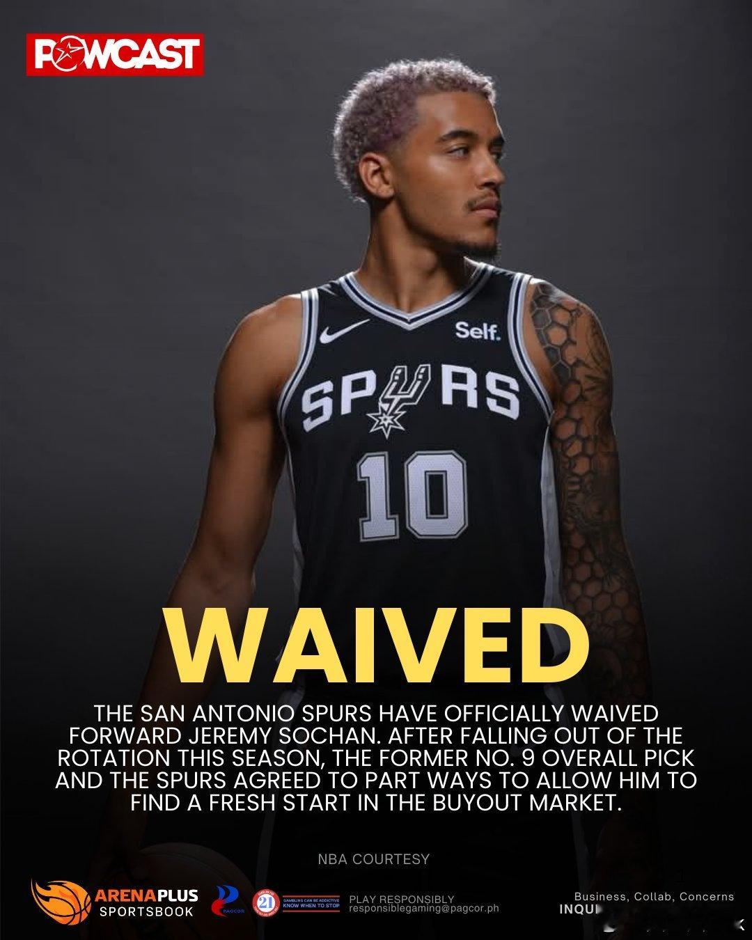 马刺马刺与杰里米·索汉达成买断协议，2022年选秀大会马刺用九号签摘下，在当时