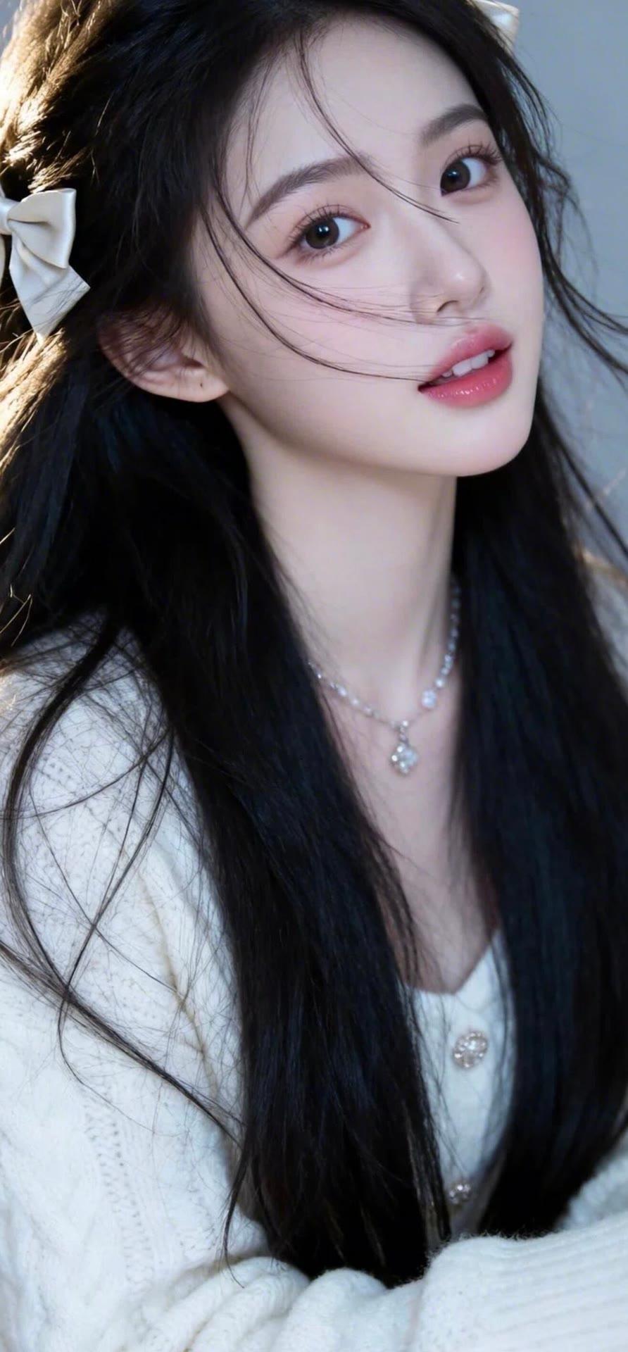 温柔甜美的少女，长发飘逸，浅笑迷人。