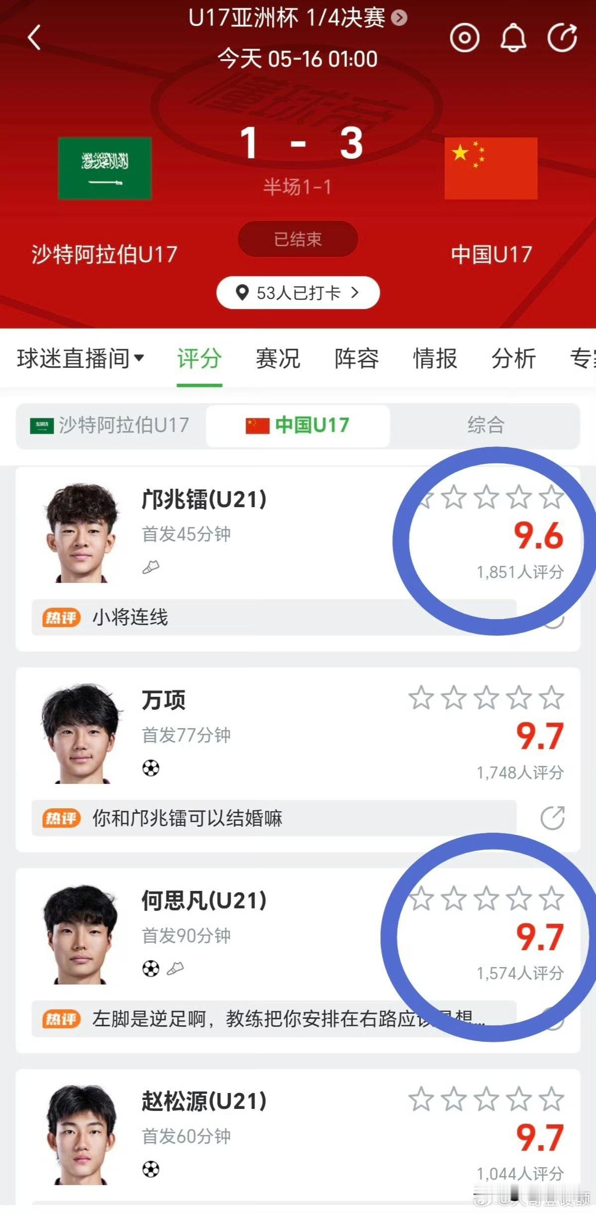 如果邝兆镭赛后评分9.6，那么何思凡就应该是10分+了北京时间5