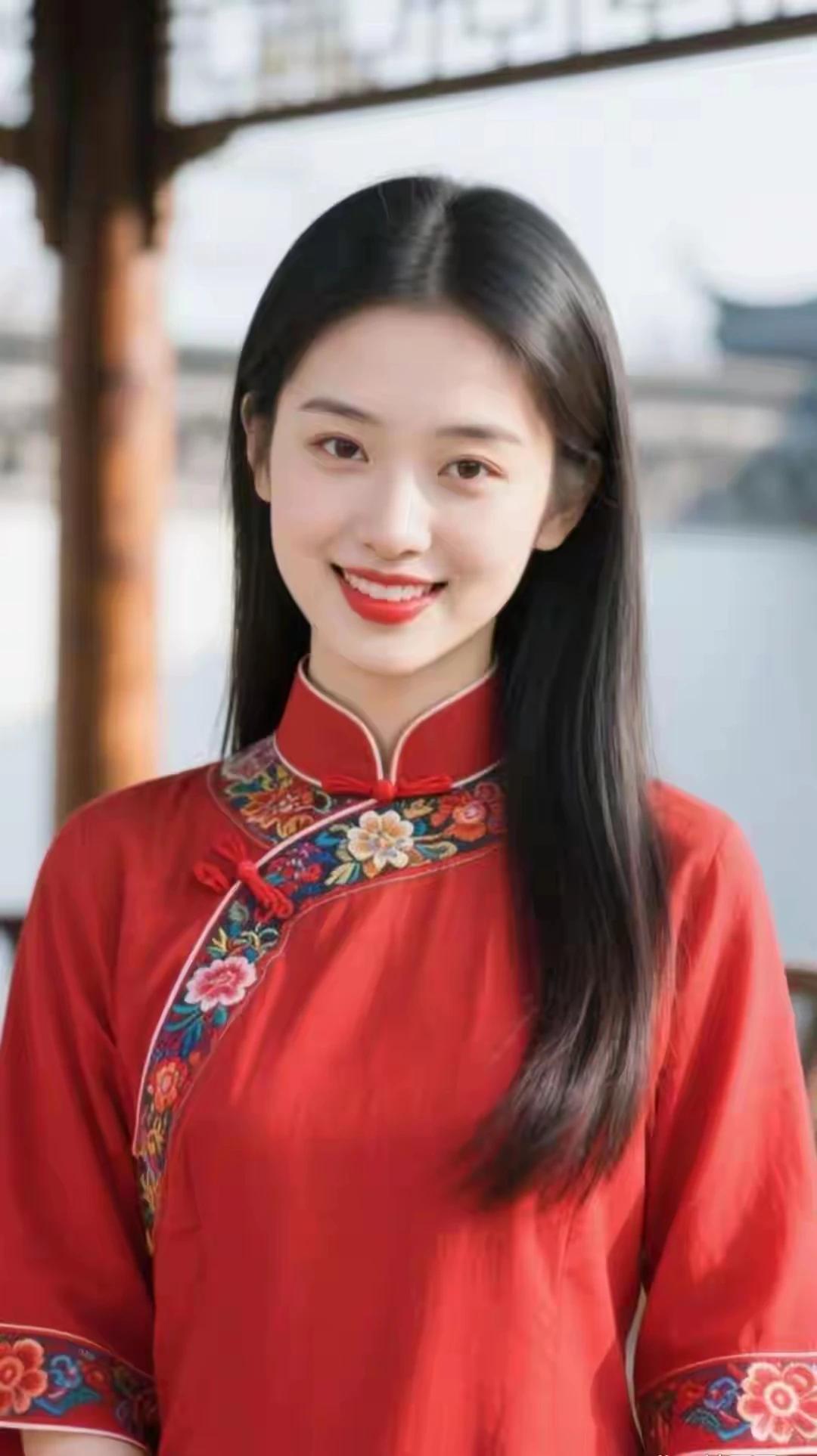 红色传统，东方美女眉清目秀，美如冠玉冰肌玉骨，明眸皓齿天生丽质，国色天香