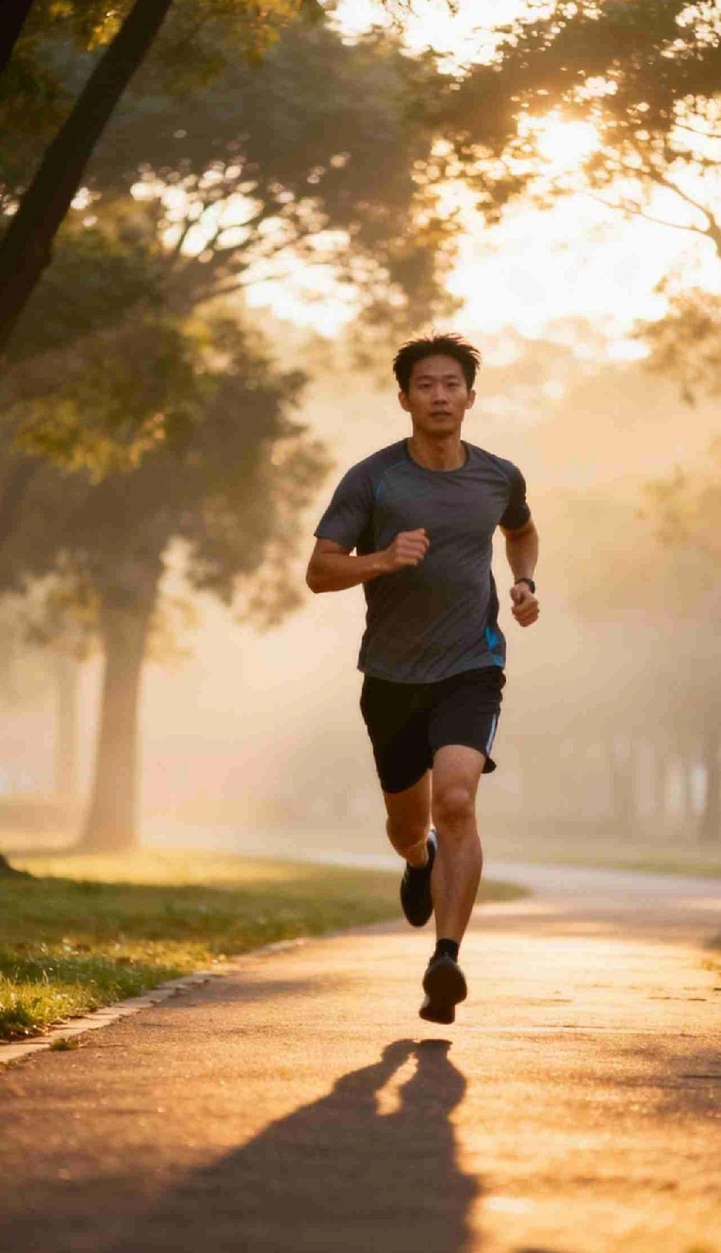 天刚亮，脚踩露水，风贴着皮肤跑，太阳在身后推你一把。别一睁眼就冲出去，热身十分