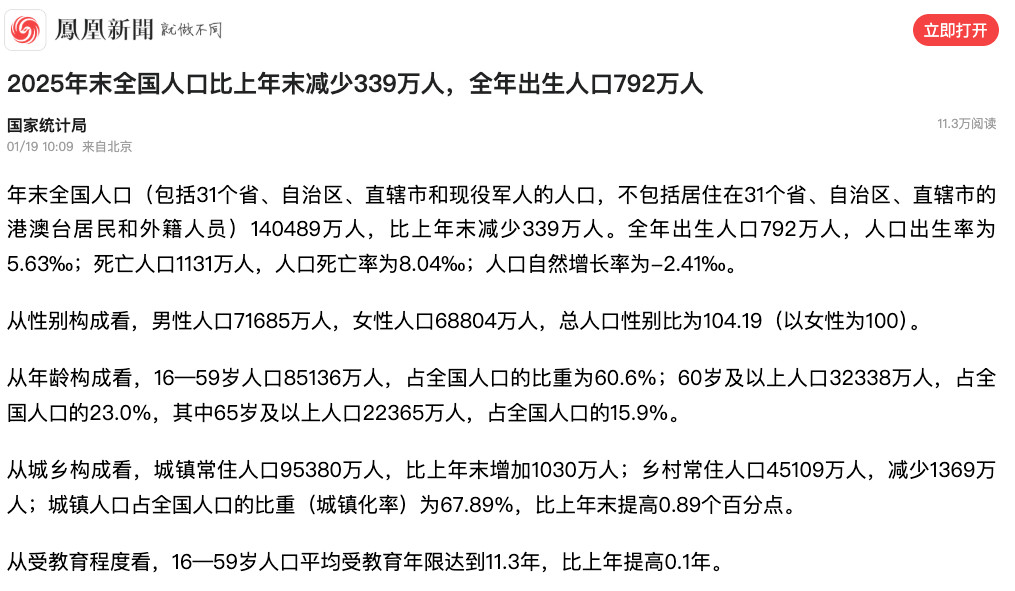 别扯那些没用的人口下降了其实才是最危险的全年出生人口792万人，死亡人口1