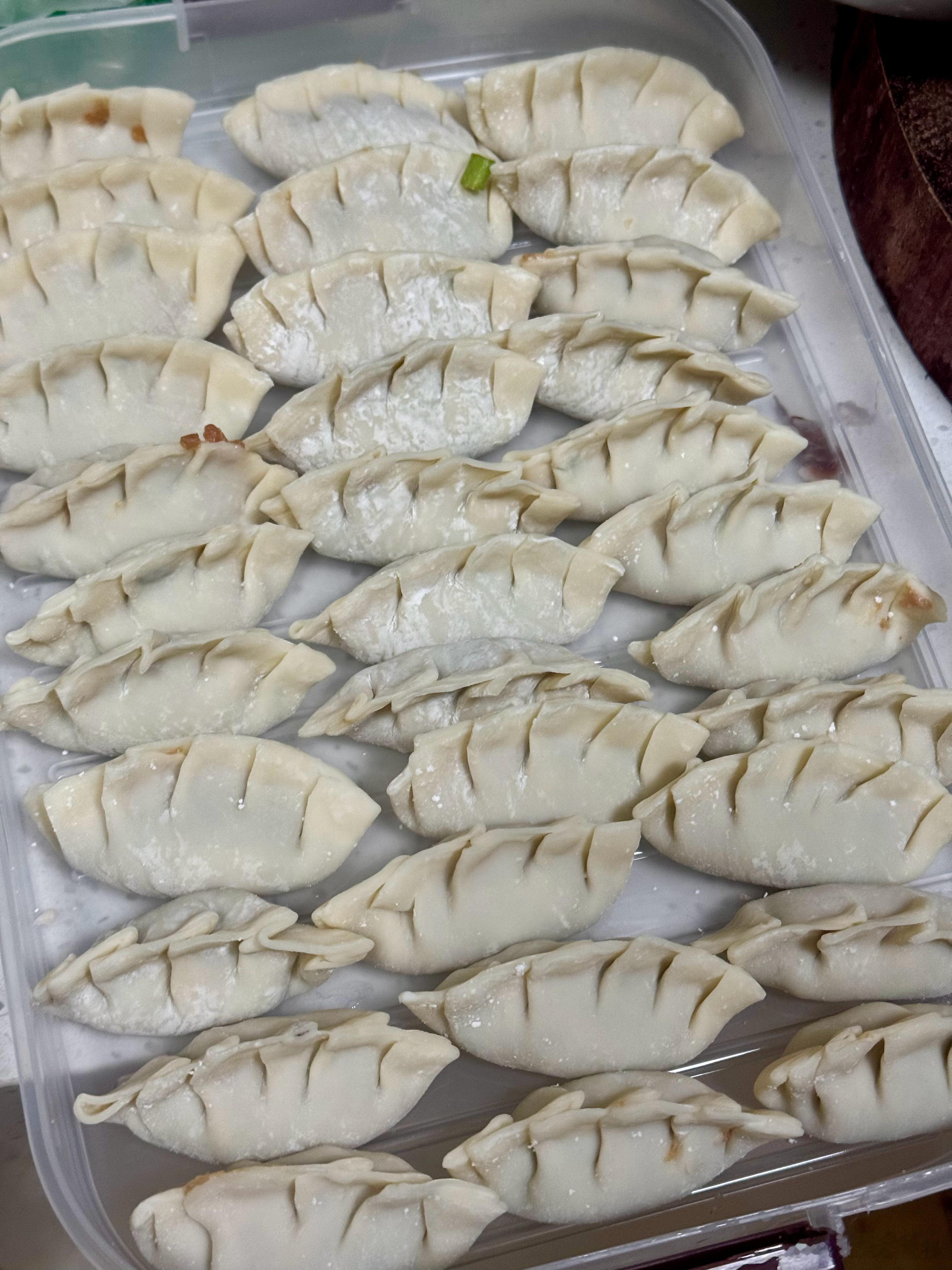 冬至没有羊肉汤，昨天做包子剩的陷刚好包了饺子，冰箱收拾出来的腊排骨炖了一锅萝卜，