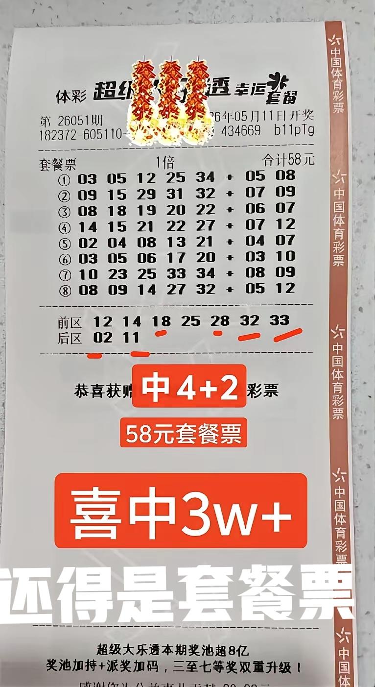还得是套餐票给力啊！直接中了4+2，但是这样看来，好像遗憾更多一些啊