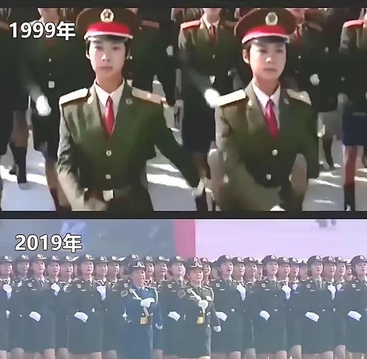 是镜头角度的问题吗？感觉2019年阅兵的女兵们都肉乎乎的，相比之下十年前19