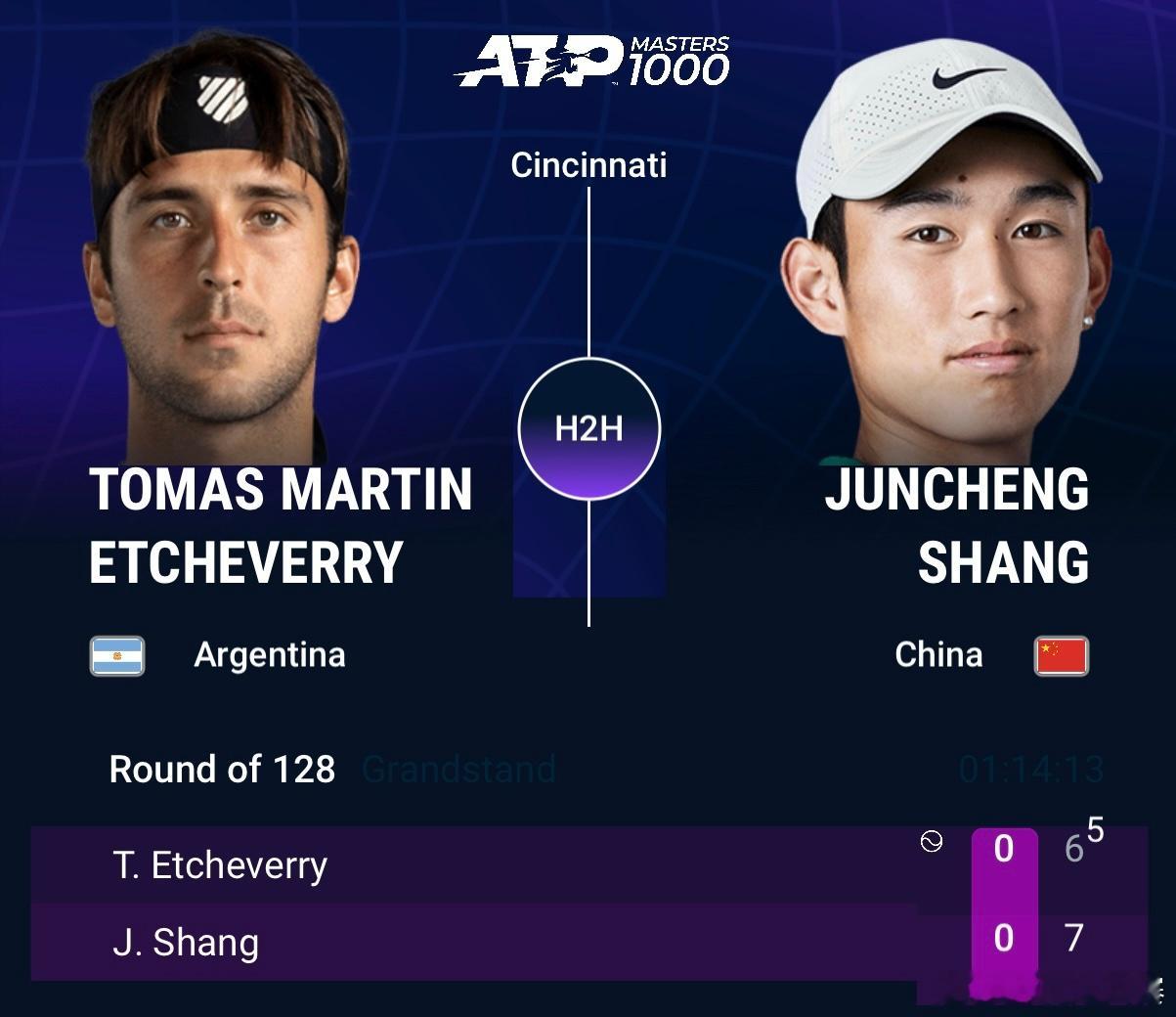 商竣程先拿一盘👊ATP1000辛辛那提大师赛首轮，克服抢七0-4的不利局面，