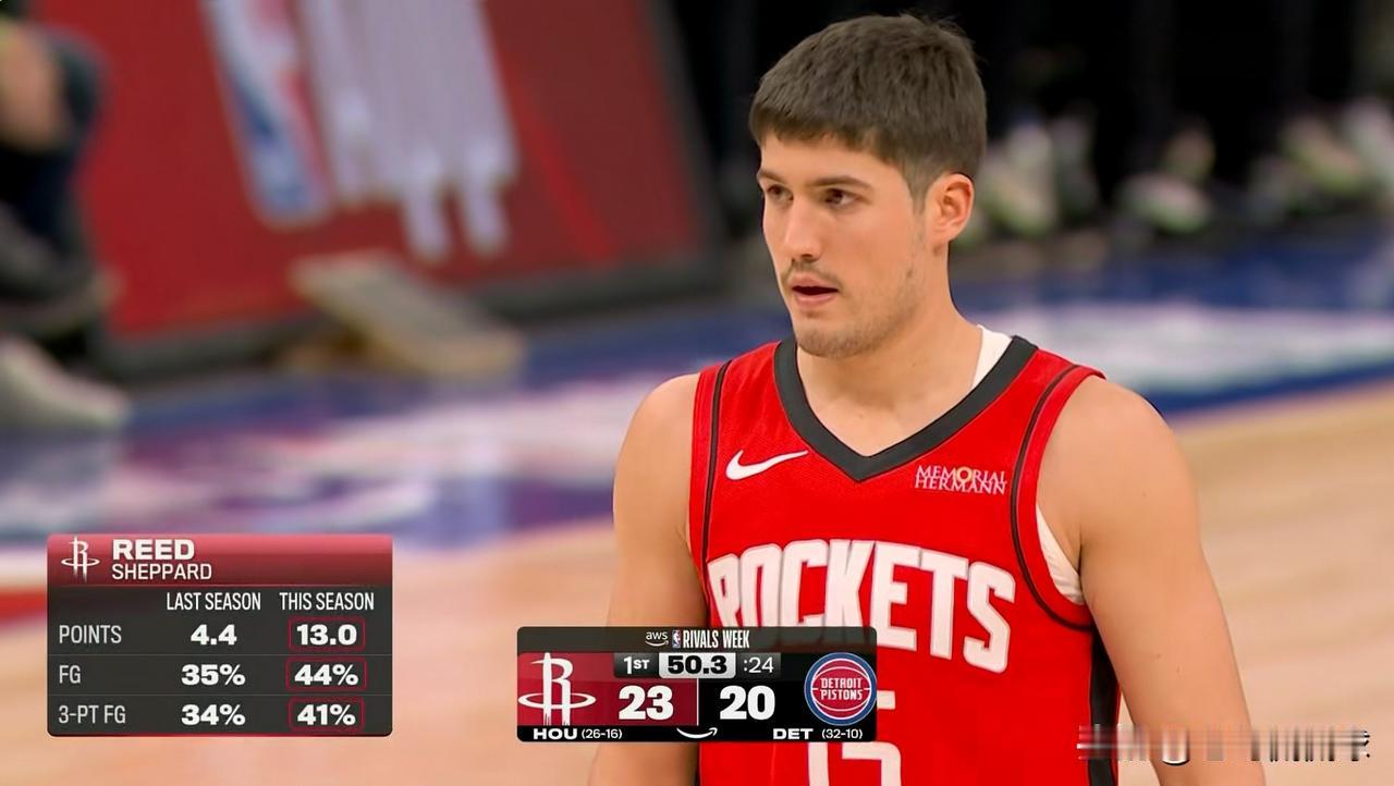 火箭小将谢波德又让人失望透顶了！在今天火箭客场挑战活塞的比赛中，目前双方半场战罢