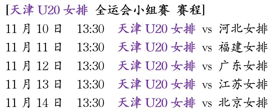 全运会｜天津U20女排小组赛赛程第十五届全运会江苏U20女排小组赛赛程：1
