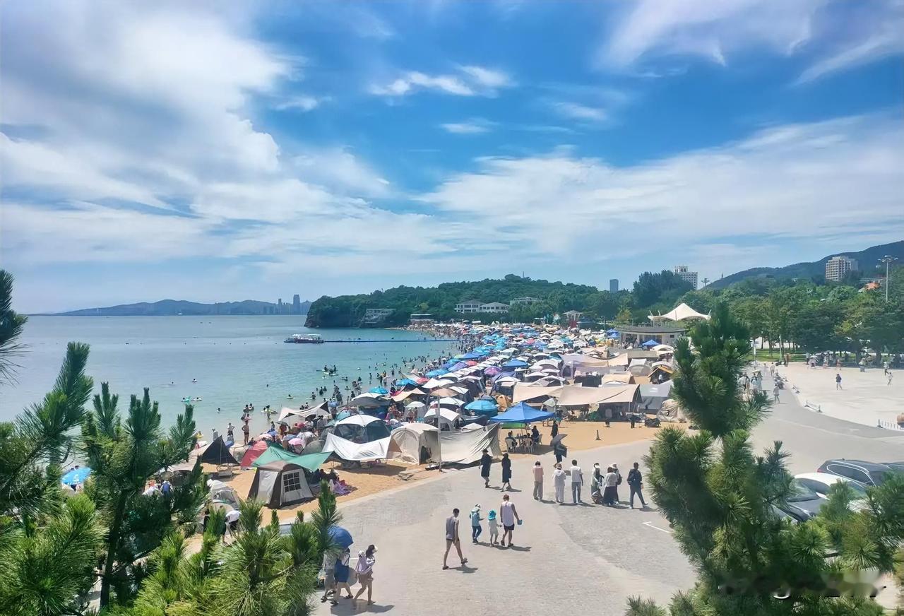 付家庄海滨浴场密密麻麻全是人和帐篷！今天早上9点，去大连付家庄海滨浴场，