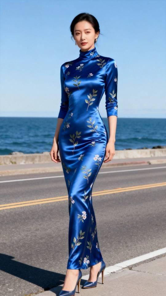 今年冬天的不同身穿蓝色长裙的她与海天一色相映成趣。连衣长裙气质美女美女壁纸