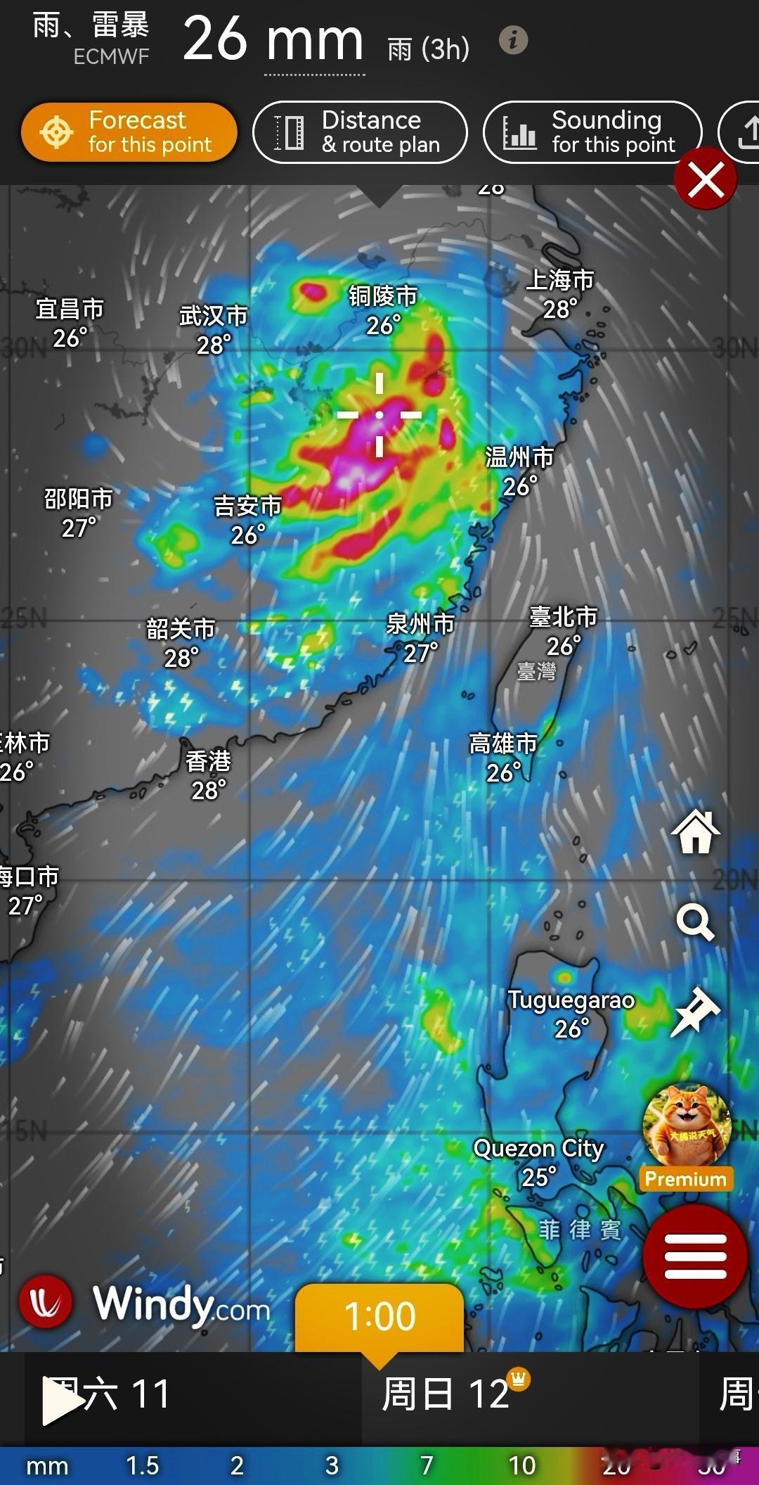 7月10号起到7月14号左右期间，受9号台风“巴威”登陆影响，有大片降雨覆盖：