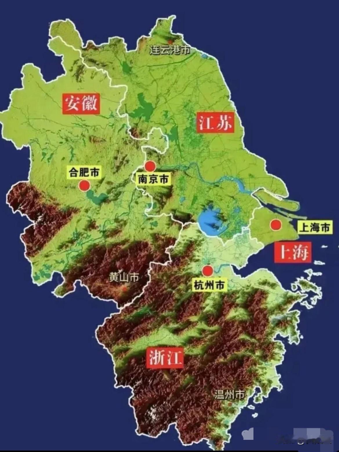 因为安徽的加入，长三角现在已经变成长四角了，那江浙沪为何一定要带上皖？看看地形