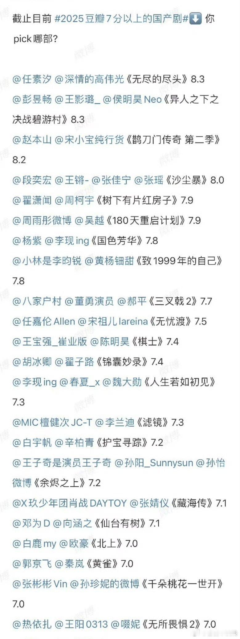 今年豆瓣7分以上国产剧你看过哪些​​​