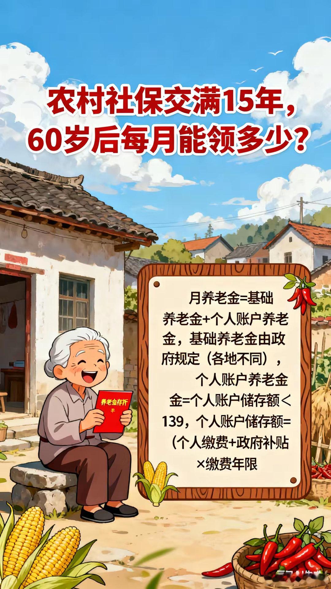 农村社保如今统一为城乡居民养老保险，2025年国家基础养老金最低标准为143元/
