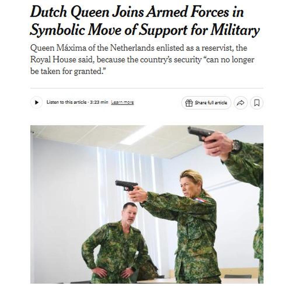 54岁荷兰王后亮相预备役军旅生涯