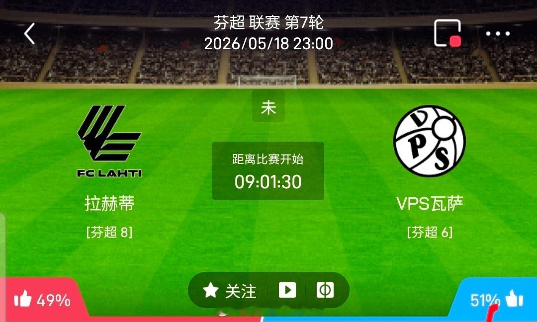 【足球】周一001芬超联赛方向：拉赫蒂vs瓦萨芬超：拉赫蒂VS瓦萨时间：2026