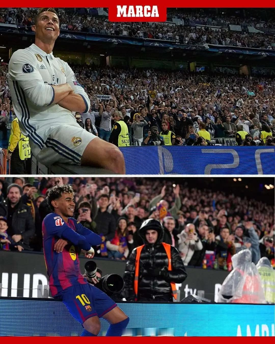 据媒体报道，亚马尔模仿C罗的庆祝动作让部分巴萨球迷的不满，很多人指责他这样做是背