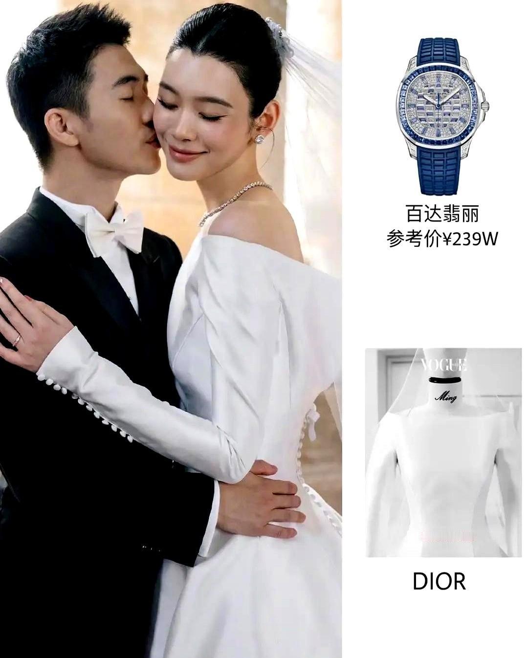 奚梦瑶的古堡婚纱照，简直就是超模把婚礼现场直接走成了T台秀。那身迪奥定制的缎面