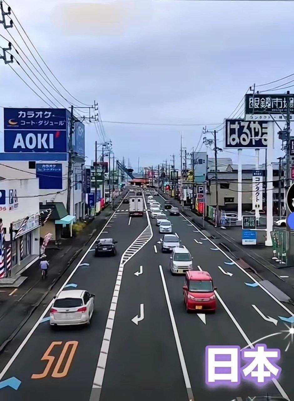 日本马路vs长沙马路！一个是双向四车道，没有绿化带，没有辅路，电线杆子到