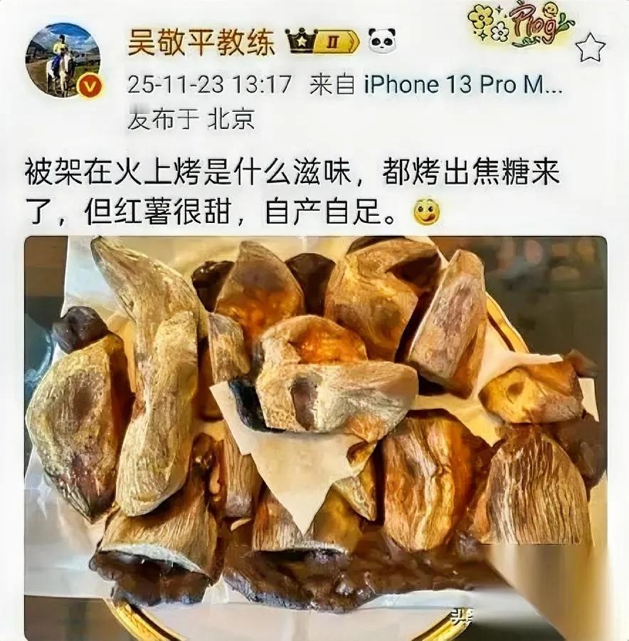 吴指导又发红薯文了！烤焦的甜藏着啥秘密？配图里流糖的红薯刚晒出来，评论区就炸