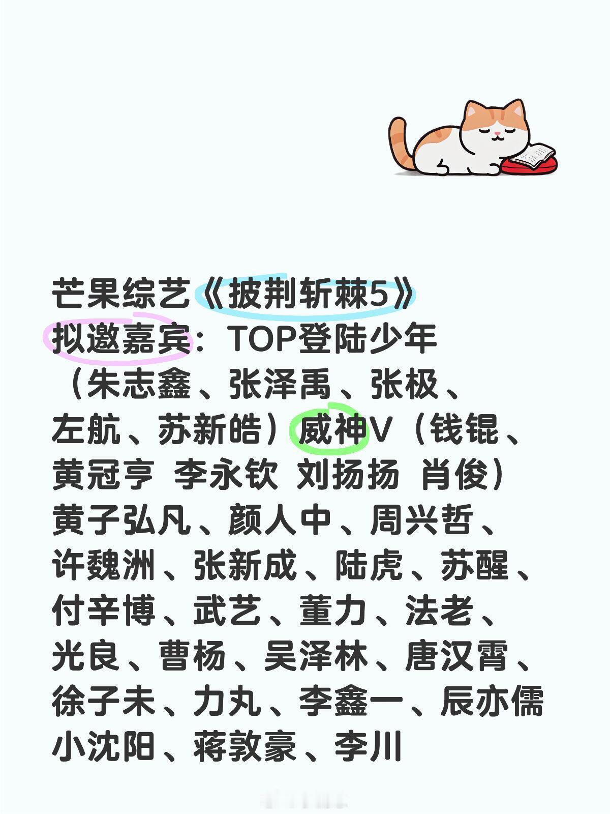芒果综艺《披荆斩棘5》阵容你期待谁🍠拟邀嘉宾：TOP登陆少年（朱志鑫、张泽禹、