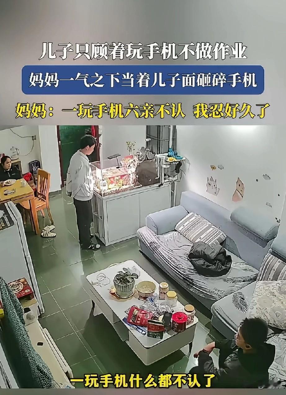 广东一妈妈当场弄砸儿子手机，直接将儿子吓傻在原地，还说忍了他很久！他的父亲站在旁