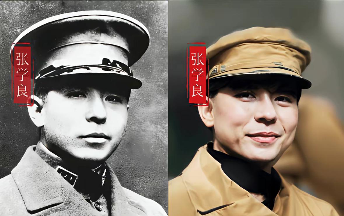 这是少帅张学良和妻子于凤至，以及赵四小姐通过AI复原图和原图的对比。先看张学