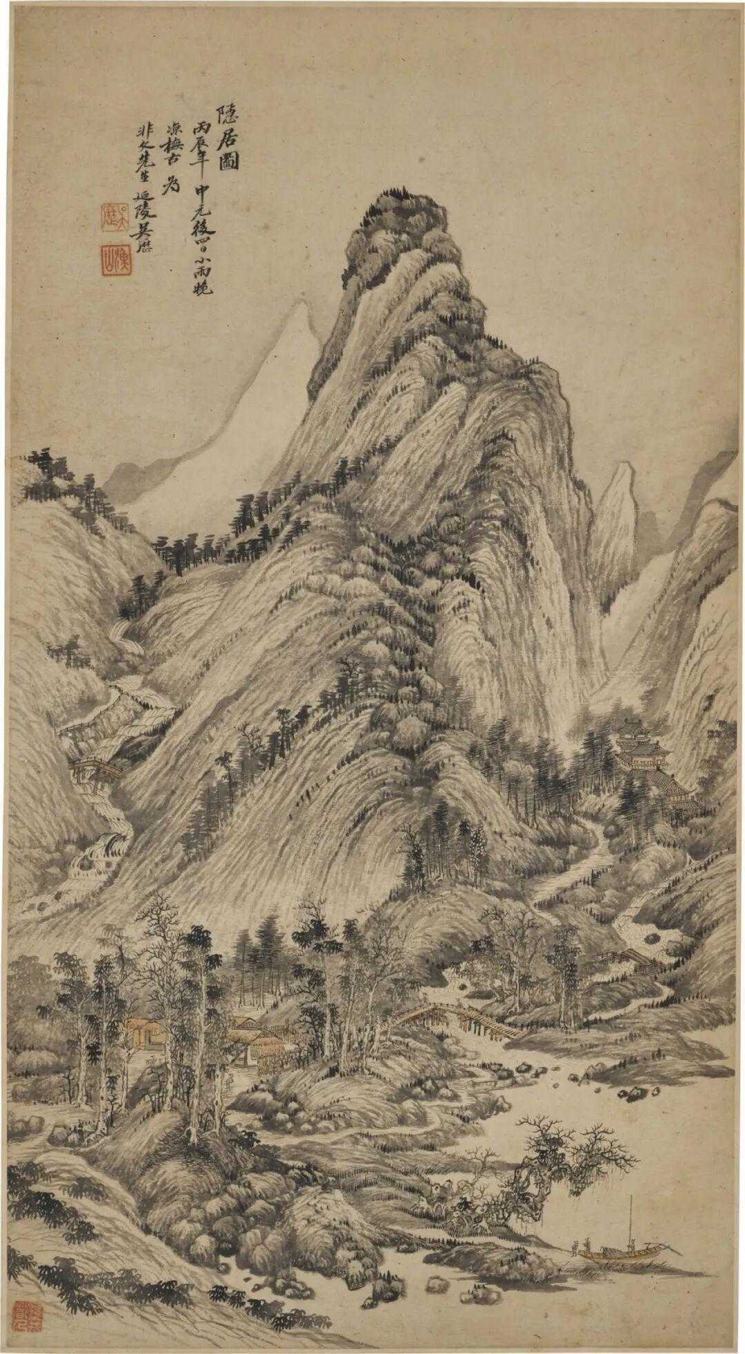 吴历《隐居图》,设色纸本70×37.8cm。吴历（1632—1718），字渔山