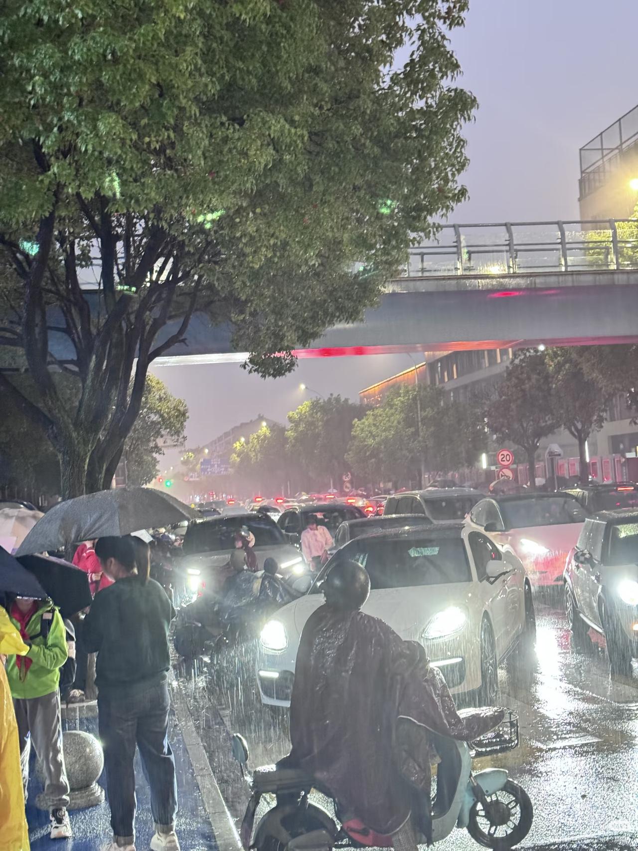 昨天山东大雨学校门口私家车扎堆却有个妈妈骑电动车来接孩子结果那女孩站在